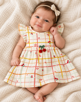 VESTIDO MC TEXT CEREJA C POMPOM LIST OFF WHITE