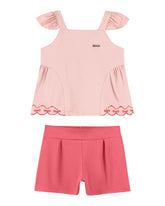 CONJ FEM REG BORD BARRA E SHORT P ROMA ROSA CLARO