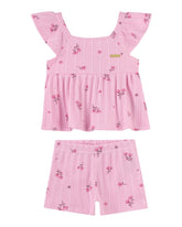 CONJ FEM REG E SHORT CANEL TRAB FLORES ROSA CLARO