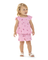 CONJ FEM REG E SHORT CANEL TRAB FLORES ROSA CLARO
