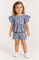 CONJ FEM BL SHORT COTTON EST DIG FLORES MARINHO