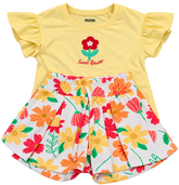 CONJ FEM BL BORD FLOR E SHORT EST FLORAL AMARELO/VERMELHO