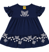 VESTIDO MC C DET EST BORB FLORES GLITTER MARINHO