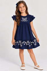 VESTIDO MC C DET EST BORB FLORES GLITTER MARINHO