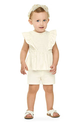 CONJ FEM BL MC BAB FLORAL BORD E SHORT OFF WHITE