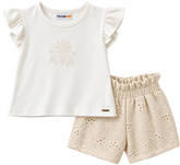 CONJ FEM BL FLOR BORD SHORT LAISE LINHO MARFIM