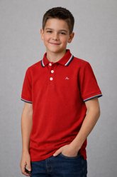 POLO MAS MC ARAMIS INF BASICA 4 FRISOS VERMELHO/GRAFITE