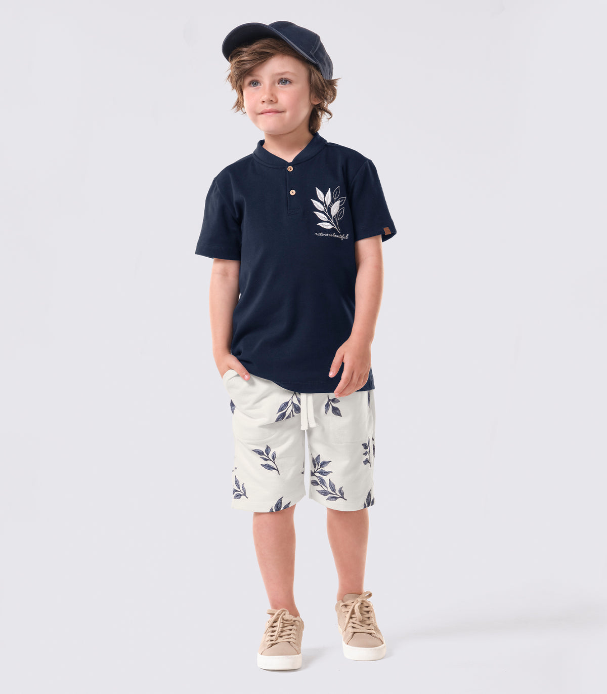 CONJ MAS CAM FOLHAS BORD BERM SARJ EST MARINHO/OFF WHITE