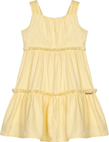 VESTIDO ALCA C DET VISC BABADOS DECOR AMARELO