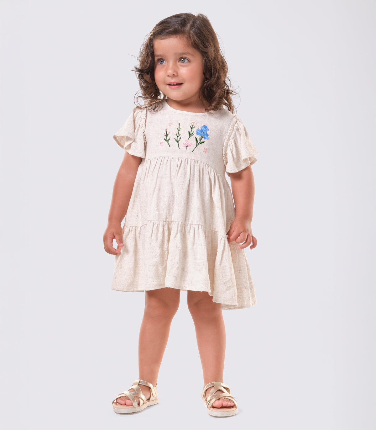 VESTIDO LINHO STRONG BORD FLORES CRU