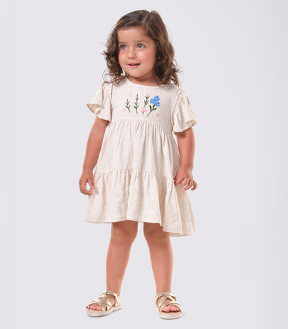 VESTIDO LINHO STRONG BORD FLORES CRU