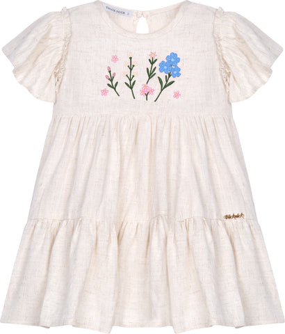 VESTIDO LINHO STRONG BORD FLORES CRU