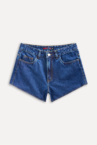 SHORTS FEM JEANS BARRA A FIO SIMPLES AZUL MEDIO