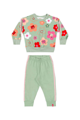 NOVO CONJUNTO FEM MLT FLORES E BICHOS E CALCA VERDE CLARO