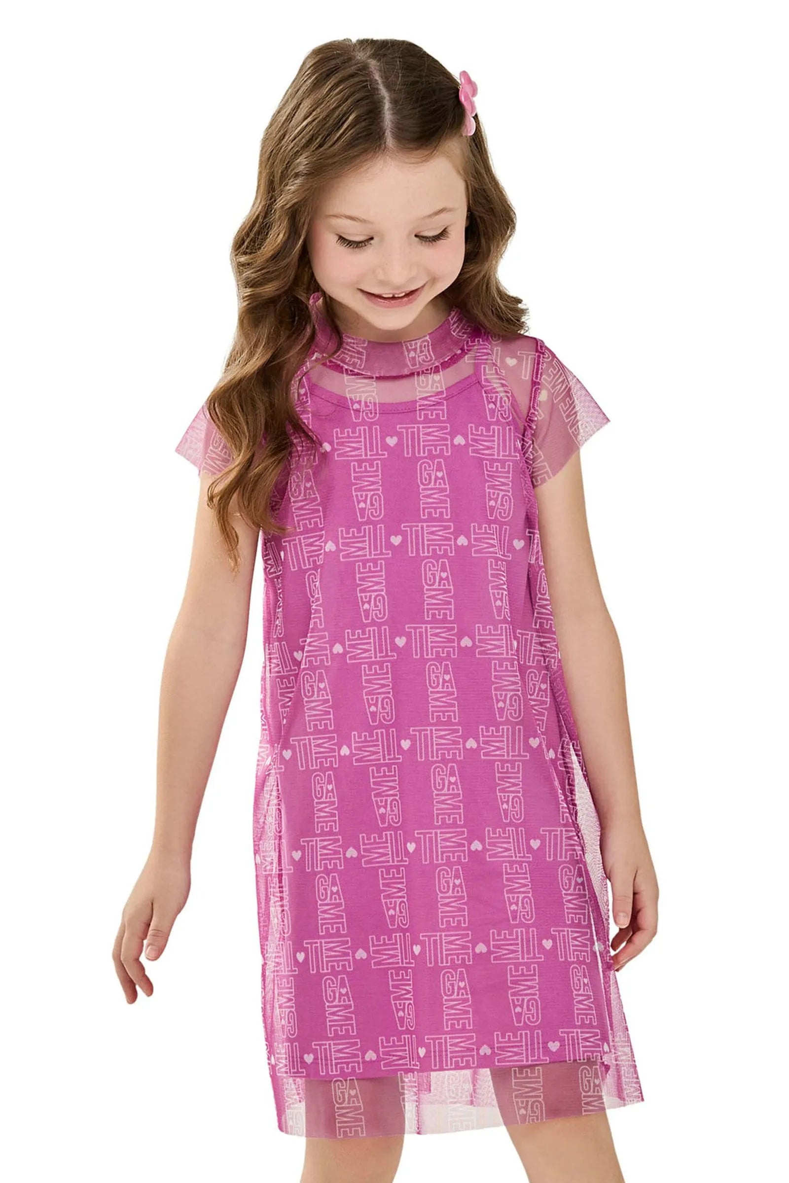 VESTIDO MALHA C SOBREP EM TULE TIME GAME ROSA PINK