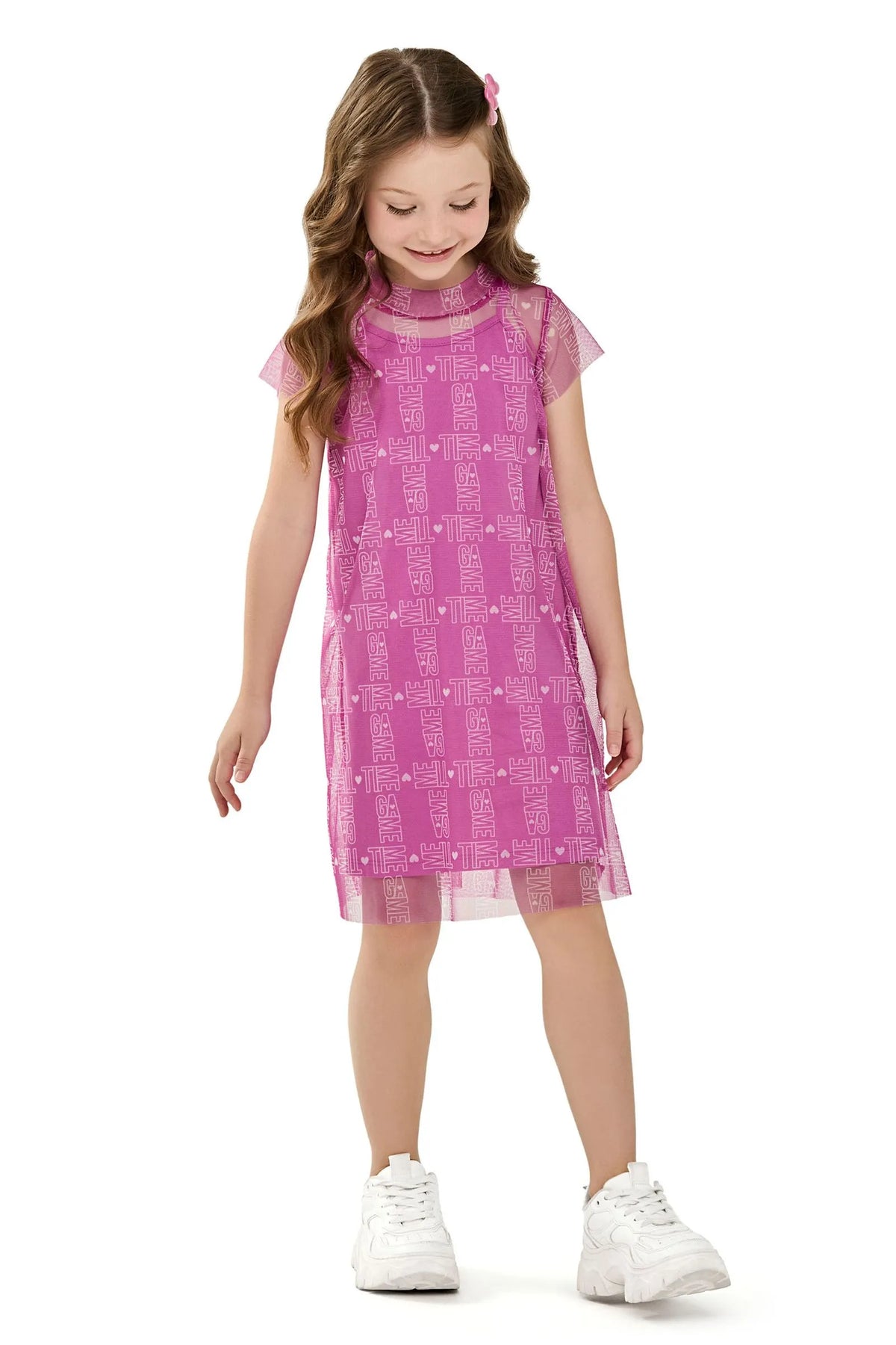 VESTIDO MALHA C SOBREP EM TULE TIME GAME ROSA PINK