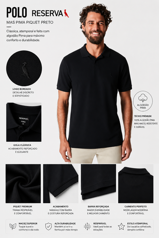 POLO RESERVA MAS PIMA PIQUET PRETO