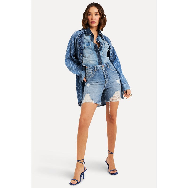 BERMUDA REVERSA FEM JEANS DESTROYED INDI INDIGO