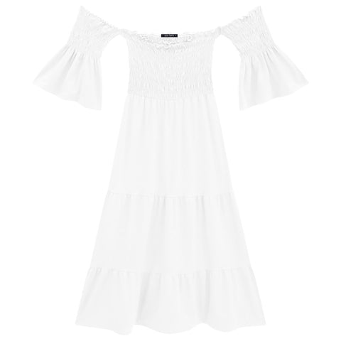 VESTIDO MIDI MC DET BUSTO E MANGAS LASTE BRANCO