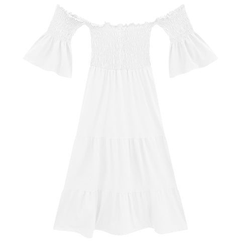 VESTIDO MIDI MC DET BUSTO E MANGAS LASTE BRANCO