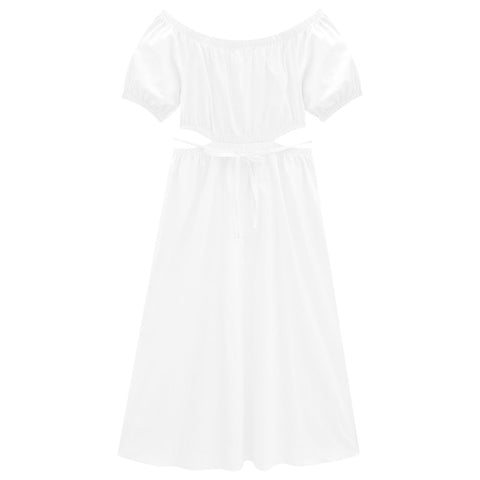 VESTIDO MIDI MC TRICOLINE DET ARGOLA E L BRANCO