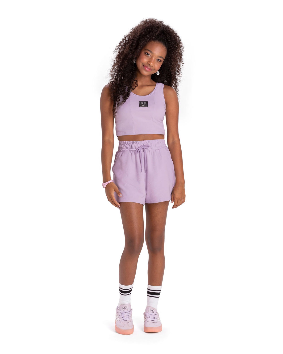 NOVO CONJUNTO FEM JUV CROP ALCA BE YOU SHORT LAVANDA