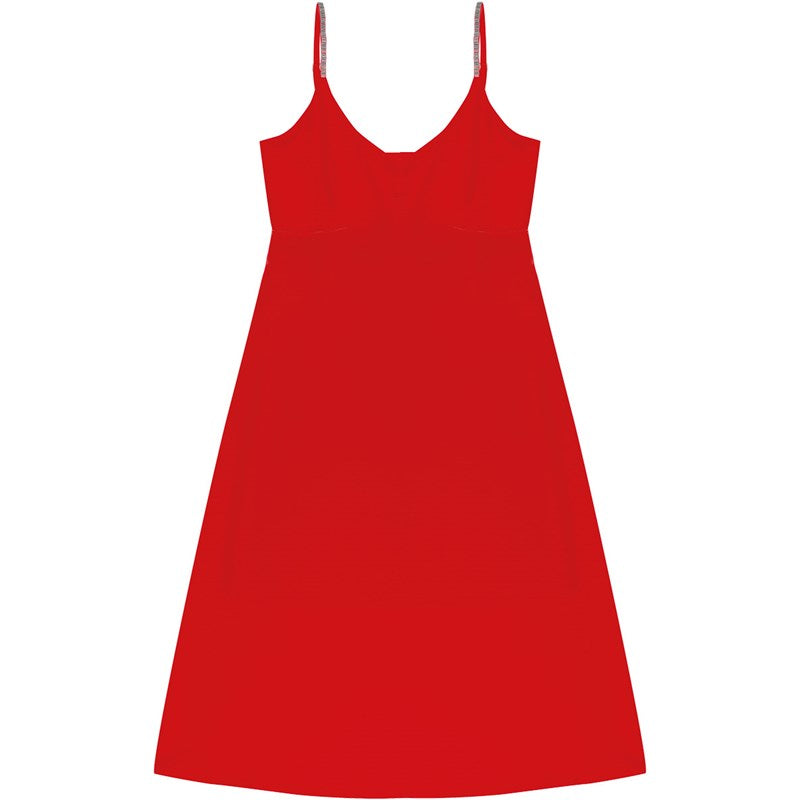 VESTIDO MIDI VISC ALCA AJUST C DET GL V VERMELHO