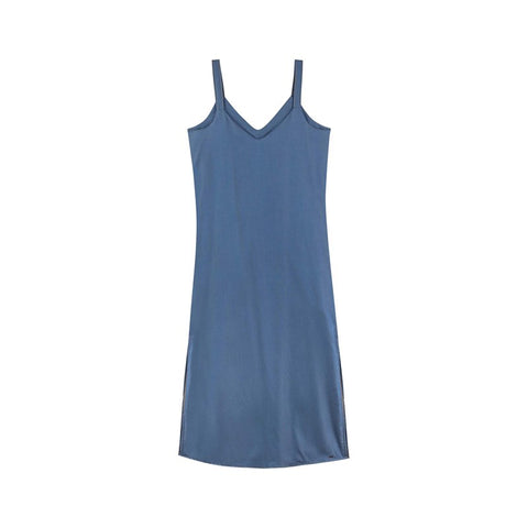 VESTIDO TEC MIDI ALCA GL V FENDA LAT CUR AZUL JEANS