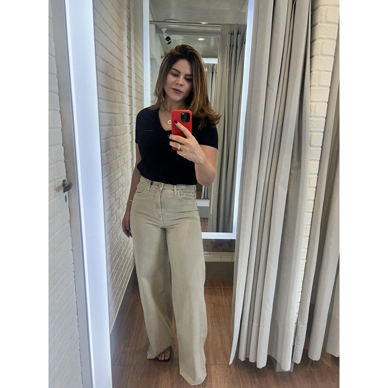 CALCA CKJ FEM COLOR WIDE LEG B A FIO BRA KHAKI