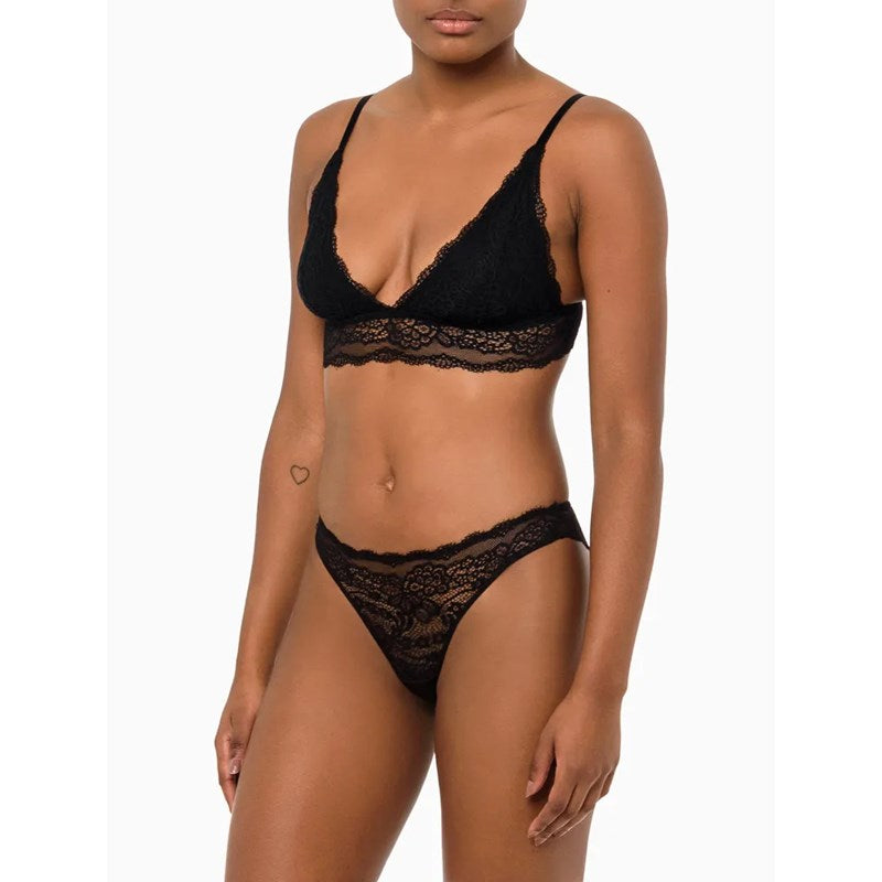 CALCINHA TANGA CKJ FEM BLACK LACE PRETO PRETO