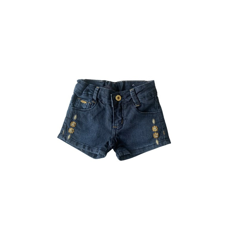 SHORTS FEM 1/3 C/ BORDADO  TAM 01 JEANS MEDIO