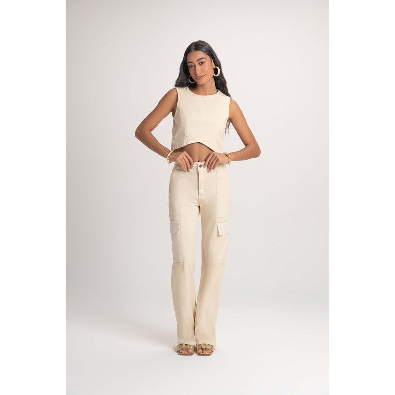 CALCA FEM CARGO EM SARJA AREIA AREIA