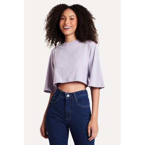 BLUSA CROPPED MC FEM SIMPLES LILAS