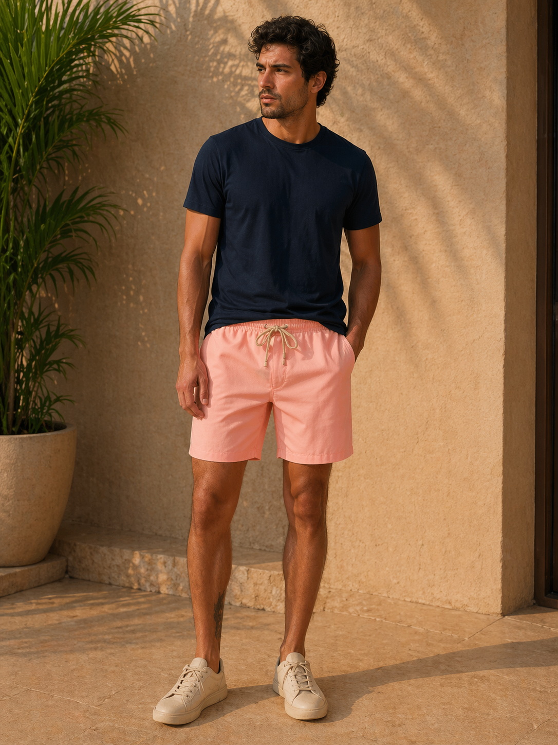 SHORT LINHO MASC LISO SALMAO