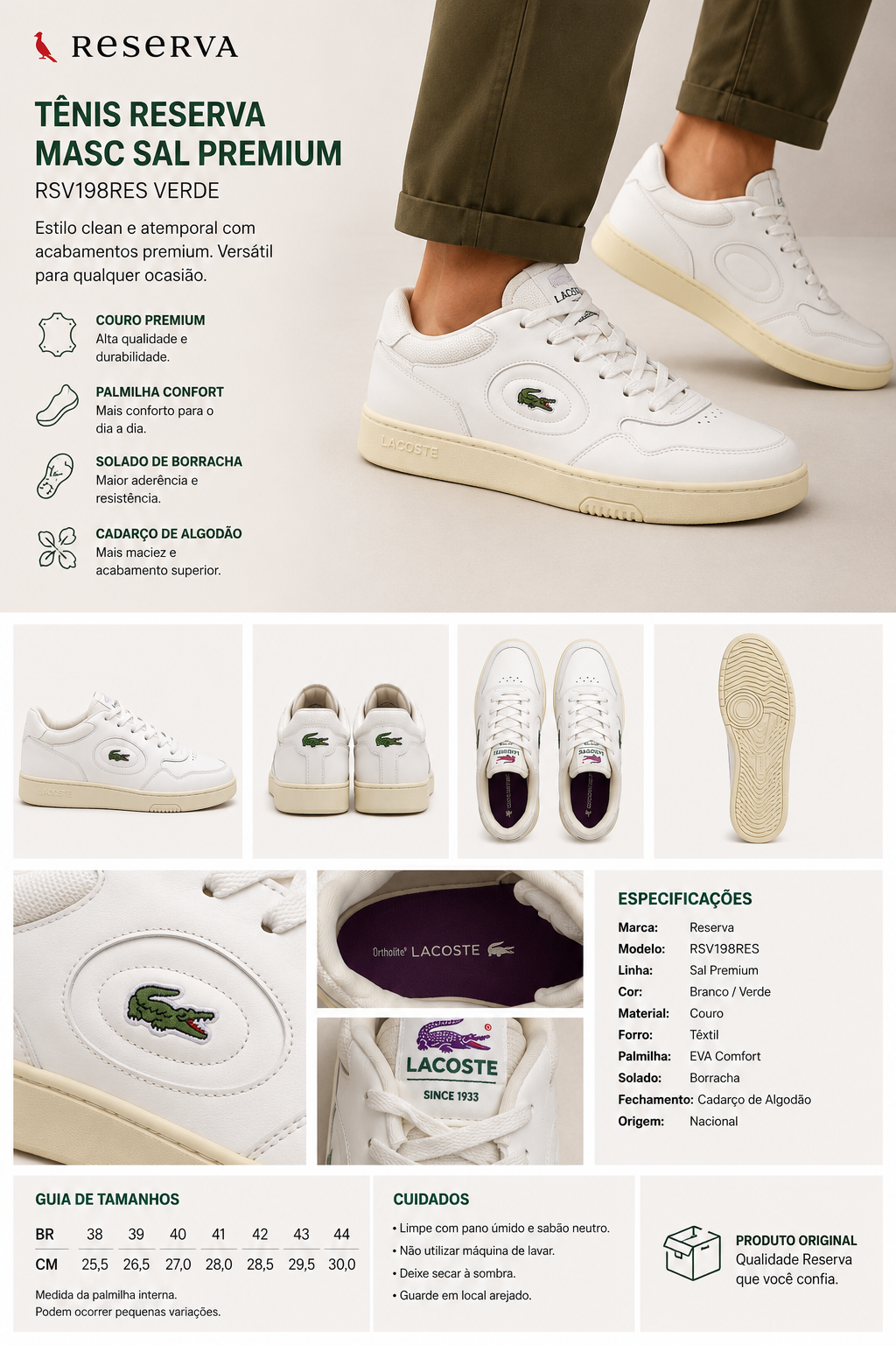 TENIS RESERVA MASC SAL PREMIUM RSV198RES VERDE