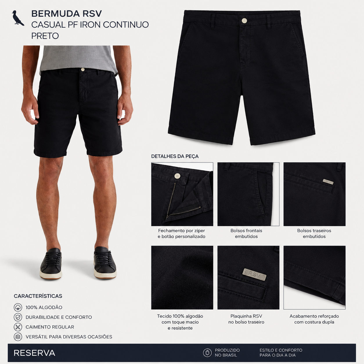 BERMUDA RSV CASUAL PF IRON CONTINUO PRETO