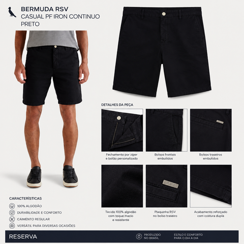 BERMUDA RSV CASUAL PF IRON CONTINUO PRETO