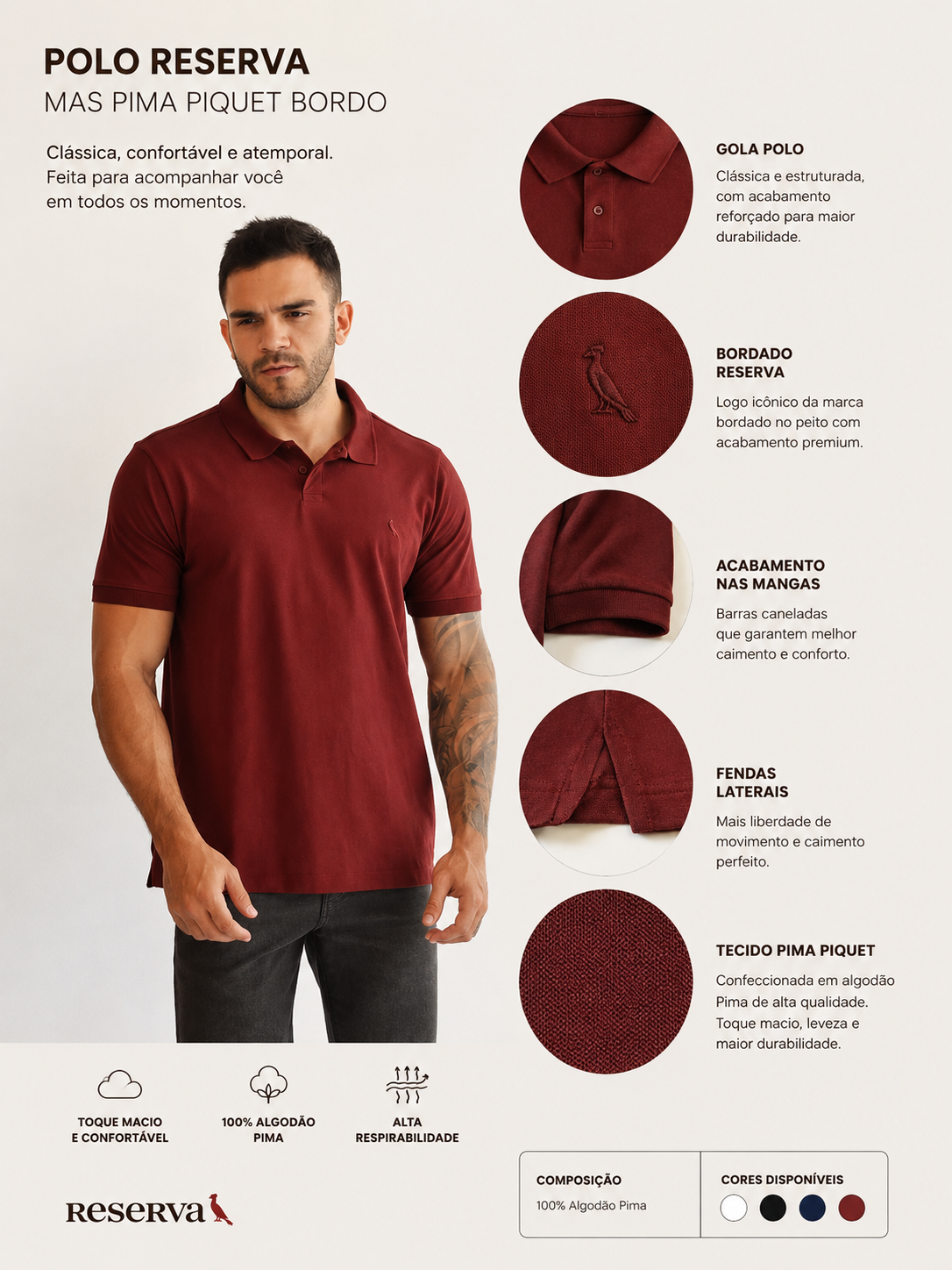 POLO RESERVA MAS PIMA PIQUET BORDO