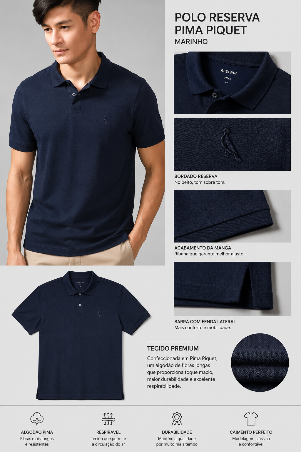 POLO RESERVA MAS PIMA PIQUET MARINHO