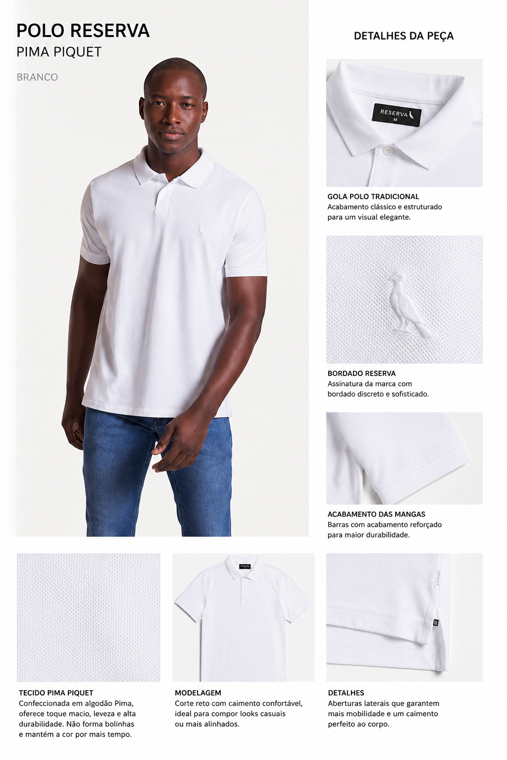POLO RESERVA MAS PIMA PIQUET BRANCO