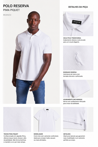 POLO RESERVA MAS PIMA PIQUET BRANCO