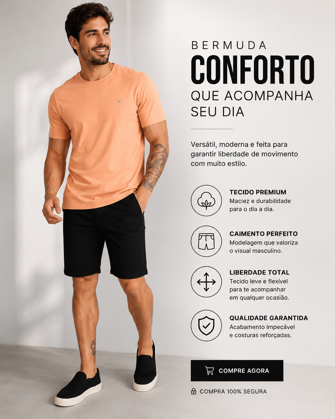 BERMUDA MAS CHINO COLOR NOVA ESSENCIAL PRETO