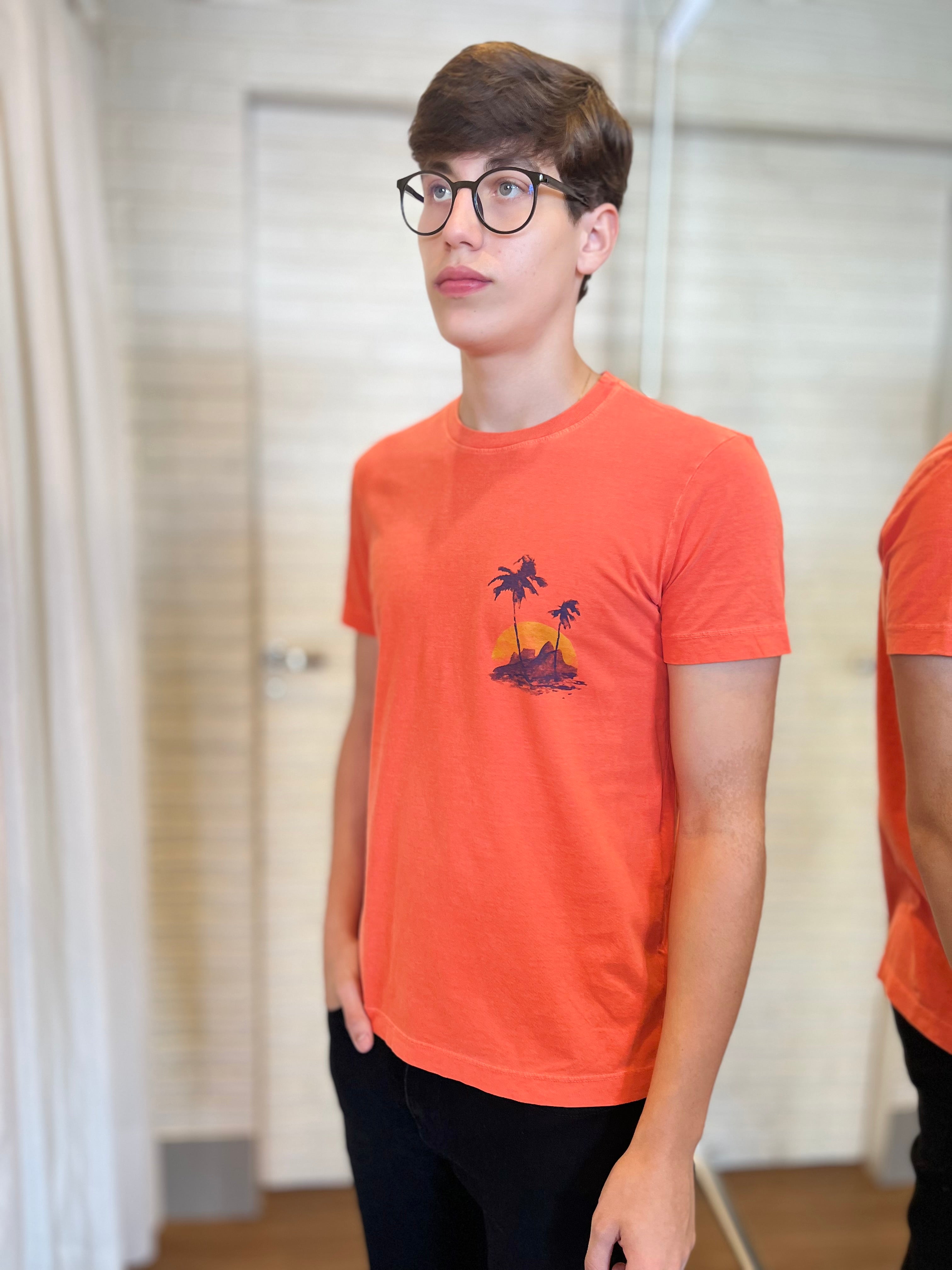 CAMISETA MC SLIM STONE COQUEIRO AQUARELA LARANJA TANGERINA