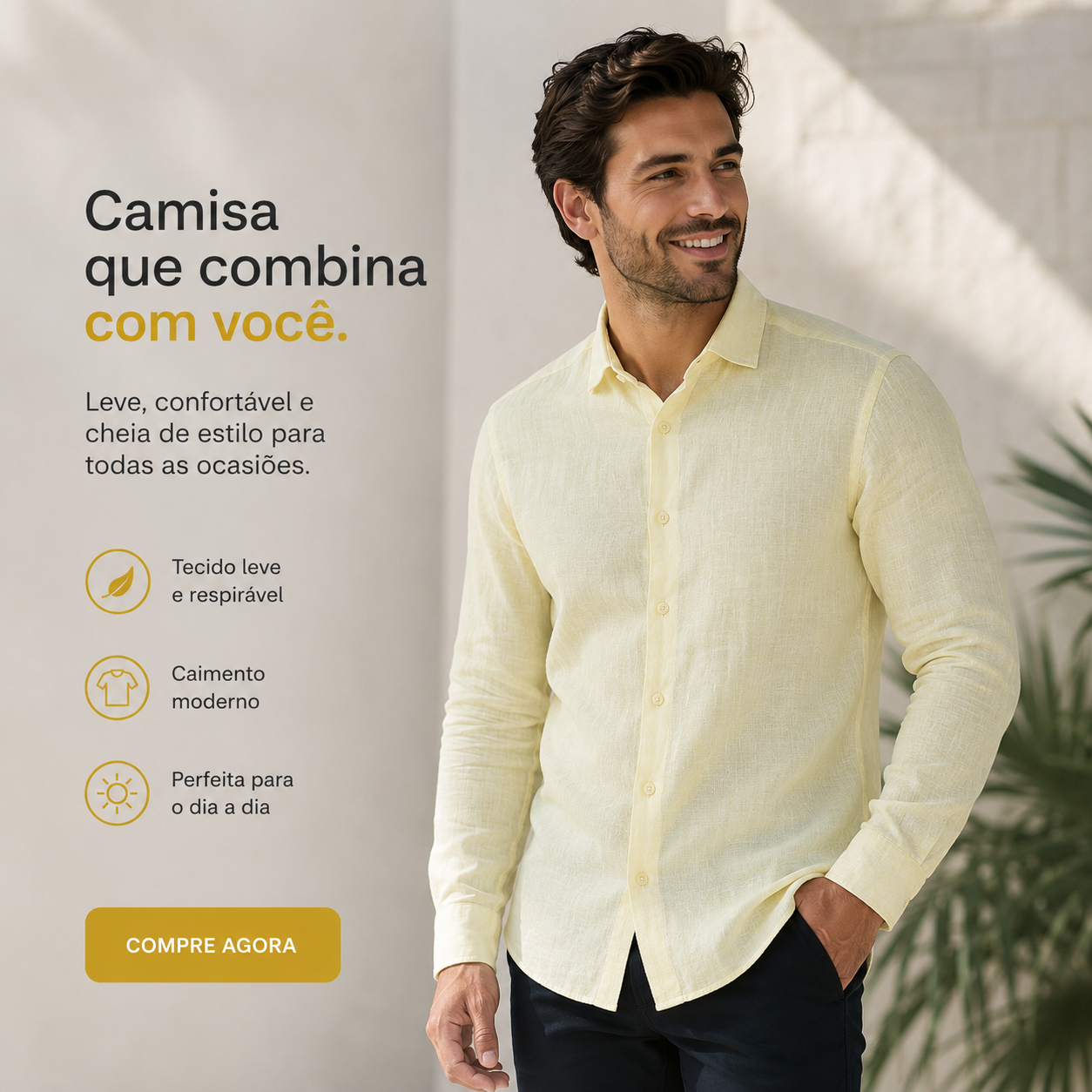 CAMISA ARAMIS ML REG ALG E LINHO LTS FIN AMARELO CLARO