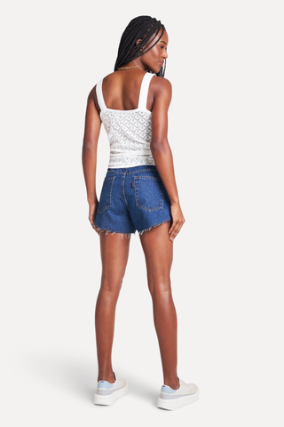 SHORTS FEM JEANS BARRA A FIO SIMPLES AZUL MEDIO