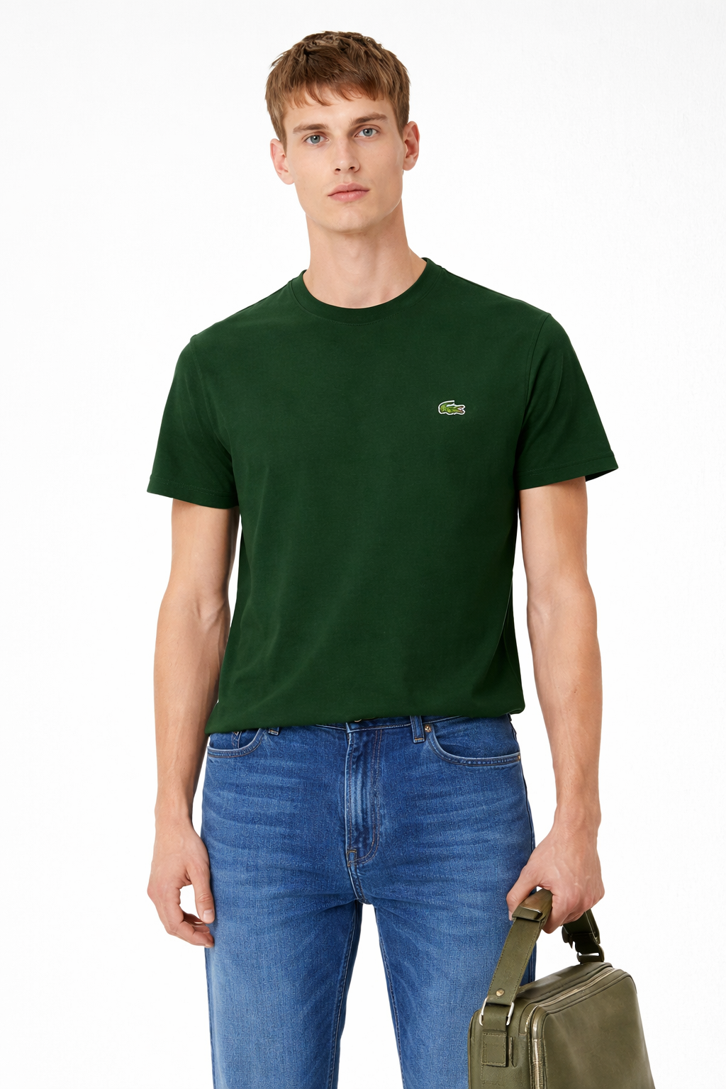CAMISETA LACOSTE MC MASC BASICA VERDE MUSGO S86