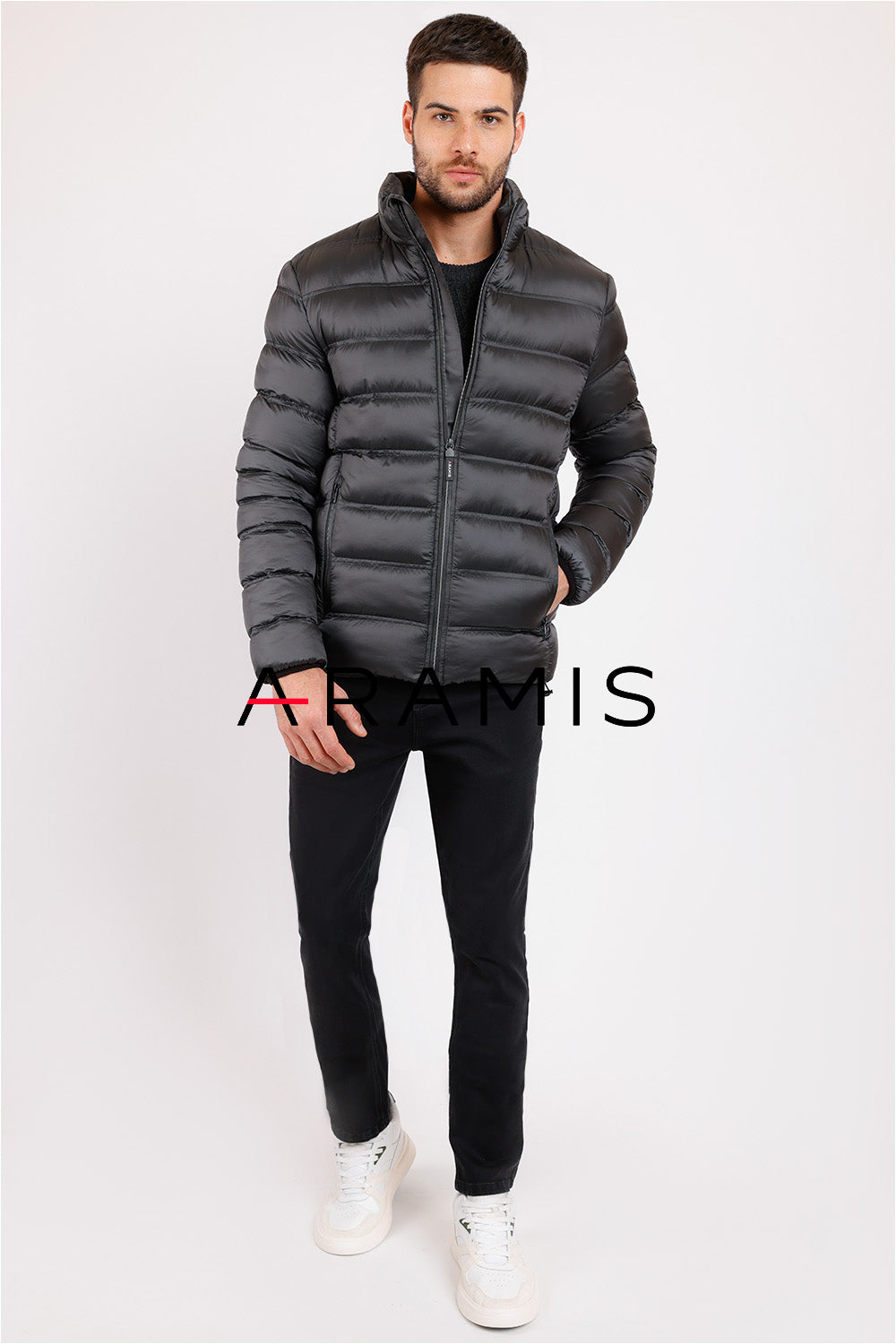 NOVO JAQUETA MAS ARAMIS DE NYLON PUFFER PRETO