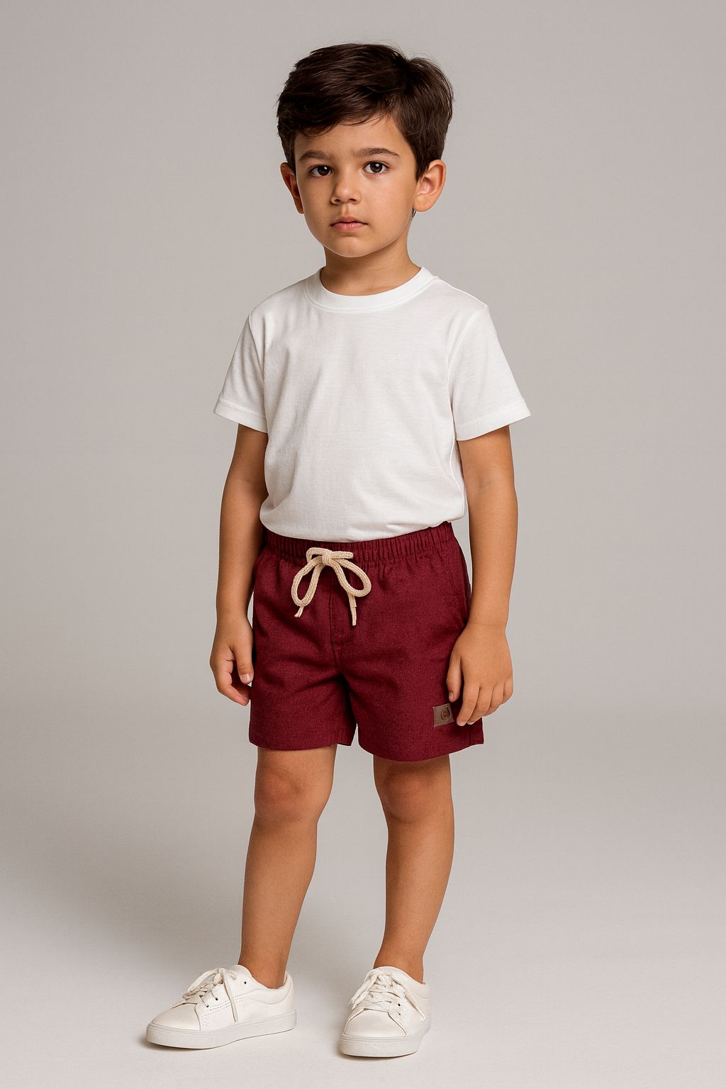 NOVO SHORT LINHO MASC KIDS LISO BORDO