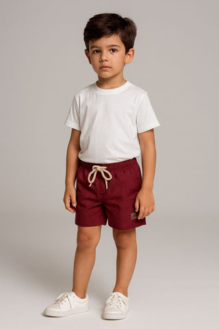 NOVO SHORT LINHO MASC KIDS LISO BORDO
