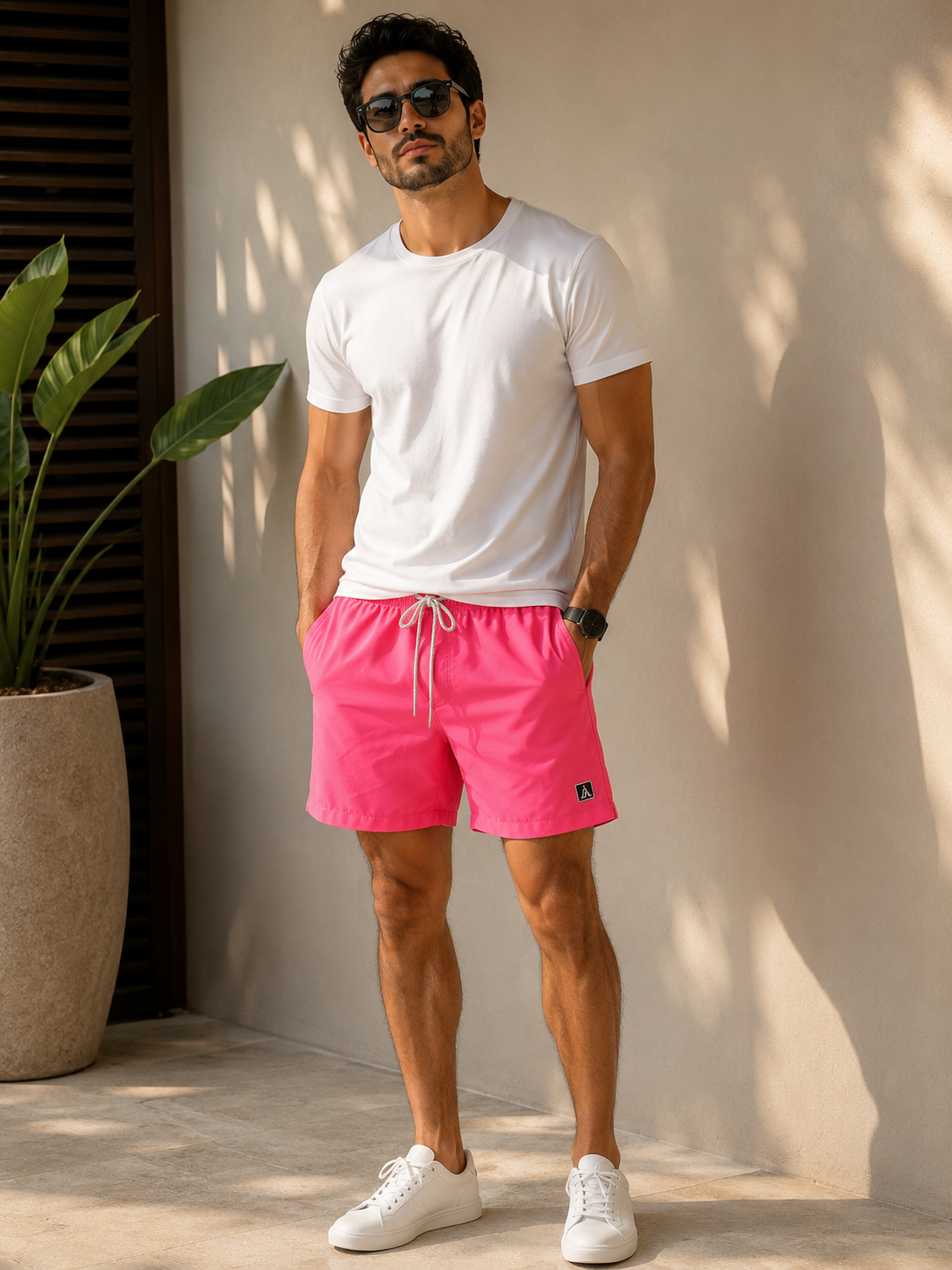 SHORT TACTEL MASC LISO JAIAL ROSA NEON C KHAKI